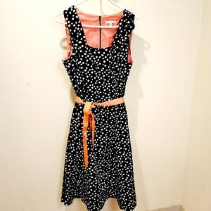 Amanda Lane Women's Polka Dot Sleeveless Dress with Orange Accents size 12
